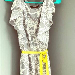 Gray & White Floral Print Ruffle Dress